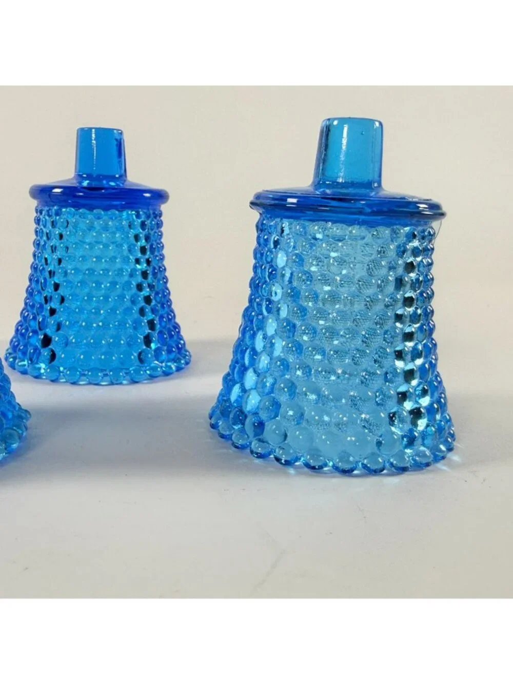 Vintage 3 Blue Glass Hobnail Votive Peg Cup Votive Candle Holder